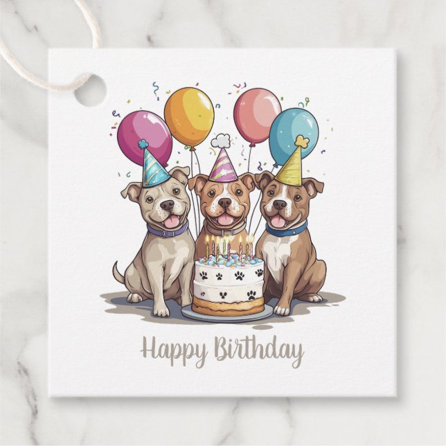 Happy Birthday Pit Bull Hunde Geschenkanhänger (Vorderseite)