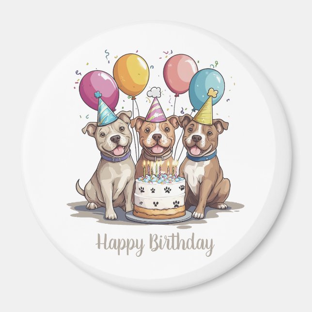 Happy Birthday Pit Bull Hunde Magnet (Vorne)