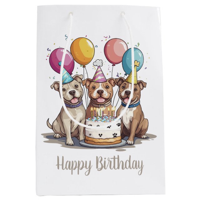 Happy Birthday Pit Bull Hunde Mittlere Geschenktüte (Vorderseite)