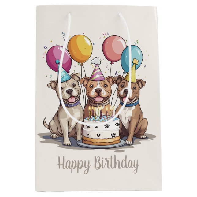 Happy Birthday Pit Bull Hunde Mittlere Geschenktüte (Vorderseite)