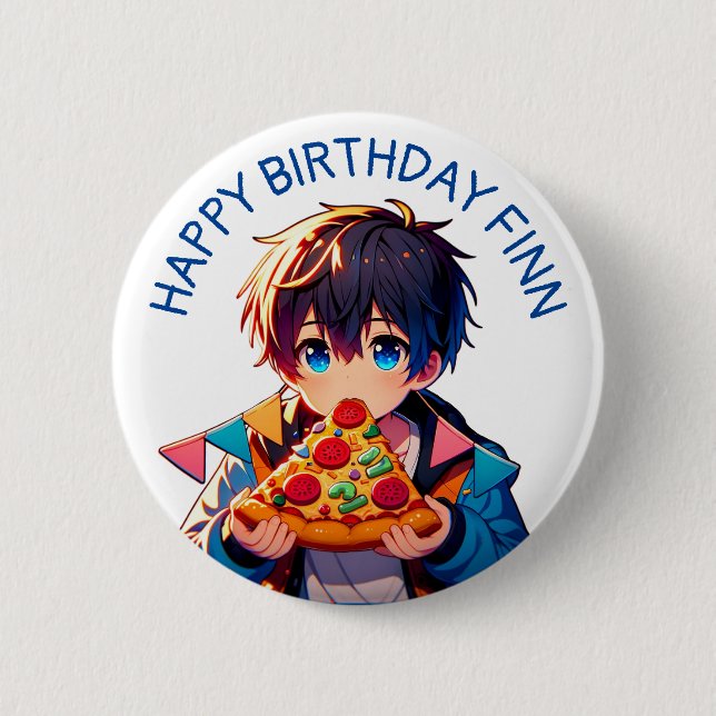 Happy Birthday | Pizza-Party von Anime Boy Button (Vorderseite)
