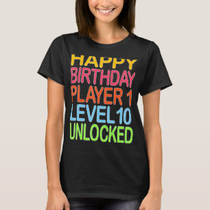 Happy Birthday Player 1 Stufe 10 Entsperrte Sonnen T-Shirt