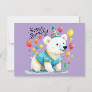 Happy Birthday Polar Bear Balloons Party Art Postkarte