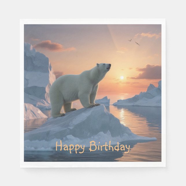 Happy Birthday Polar Bear Serviette (Vorderseite)