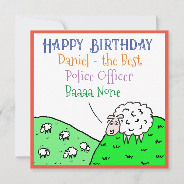 Happy Birthday Police Officer Fun Sheep Design Karte (Vorderseite)