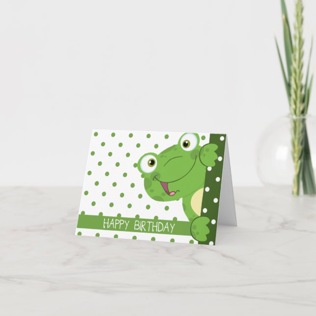 Happy Birthday Polka Dot and Frog Design Karte (Vorderseite)