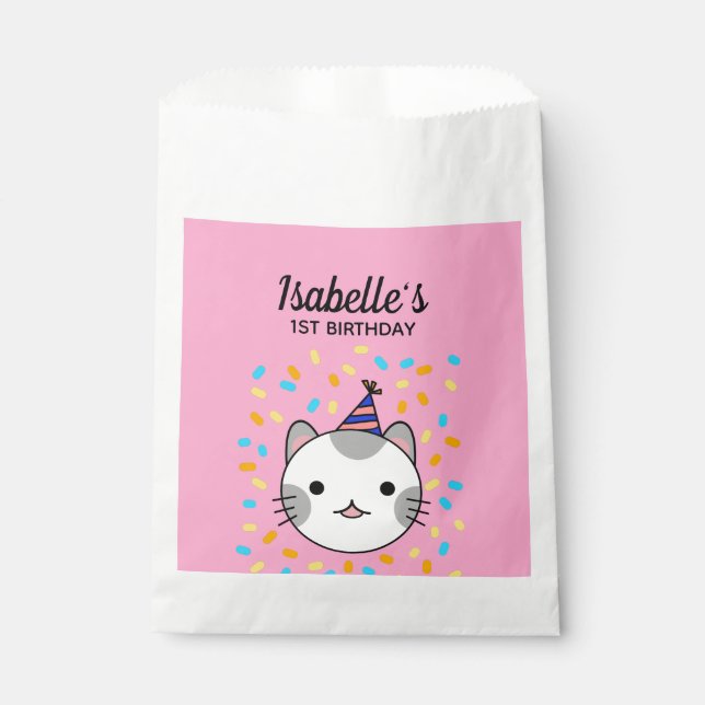 Happy Birthday Polka Dot Cat Geschenktütchen (Vorderseite)