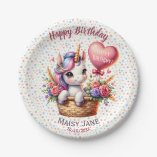 Happy Birthday Polka Dot Niedlich Unicorn Pappteller