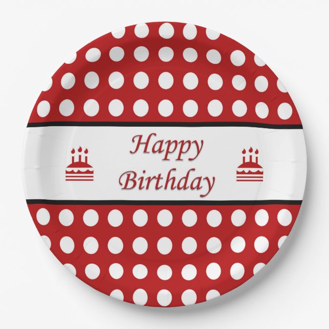 Happy Birthday Polka Dot Pappteller (Vorderseite)