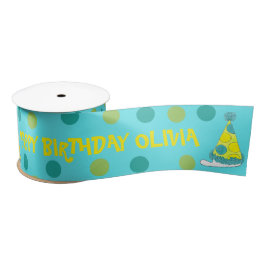 Happy Birthday Polka Dot Party Hats Yellow Blue Satinband
