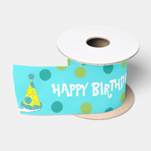 Happy Birthday Polka Dot Party Hats Yellow Blue Satinband
