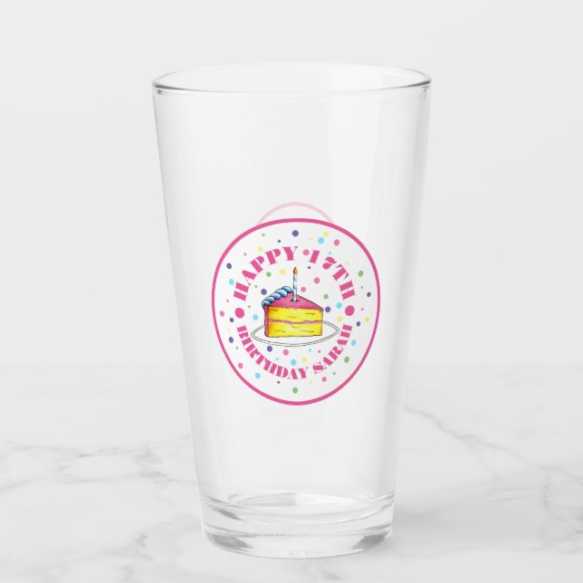 Happy Birthday Polka Dot Pink Cake Slice Candle Glas (Vorderseite)