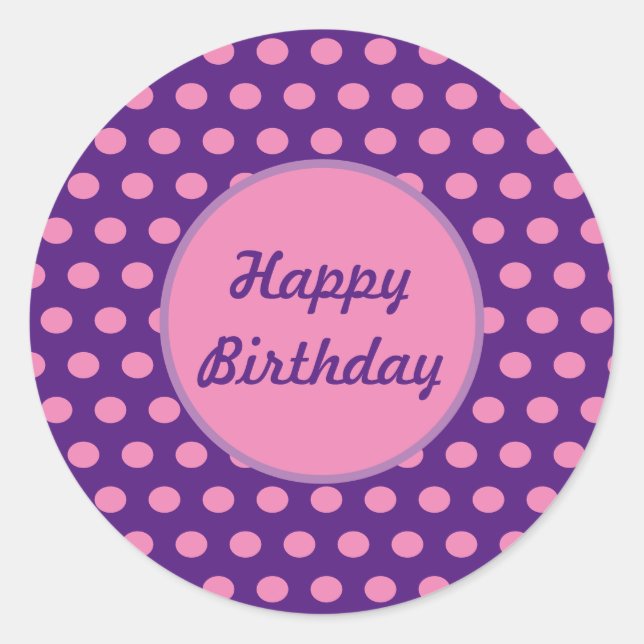 Happy Birthday Polka Dot Round Stickers (Lila) (Vorderseite)