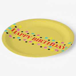 Happy Birthday Polka Dots Yellow Pappteller