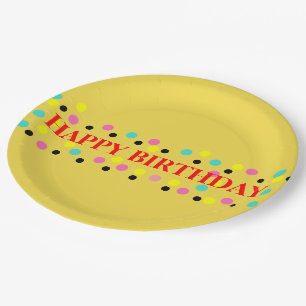 Happy Birthday Polka Dots Yellow Pappteller