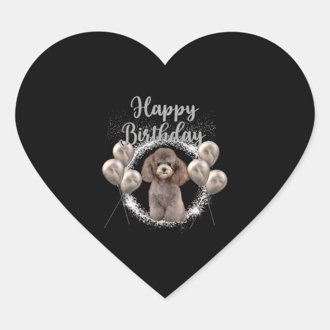 Happy Birthday Poodle Herz-Aufkleber (Vorderseite)