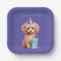 Happy Birthday Poodle mit Party Hat & Bday Cake