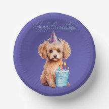 Happy Birthday Poodle mit Party Hat & Bday Cake