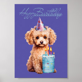Happy Birthday Poodle mit Party Hat & Bday Cake Poster