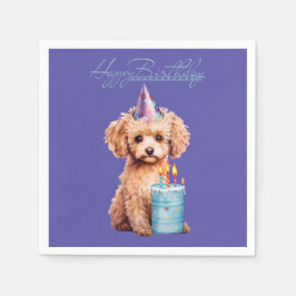 Happy Birthday Poodle mit Party Hat & Bday Cake Serviette