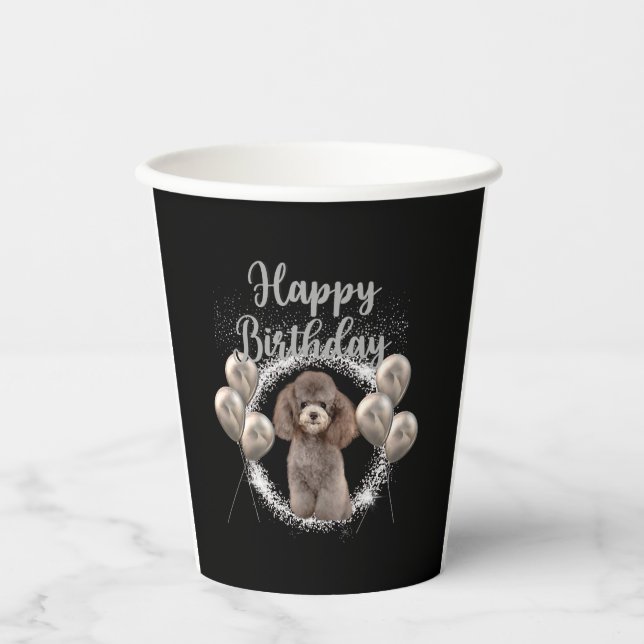 Happy Birthday Poodle Pappbecher (Vorderseite)