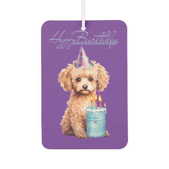 Happy Birthday Poodle Pup Blue Cake Air Freshener Autolufterfrischer (Vorderseite)