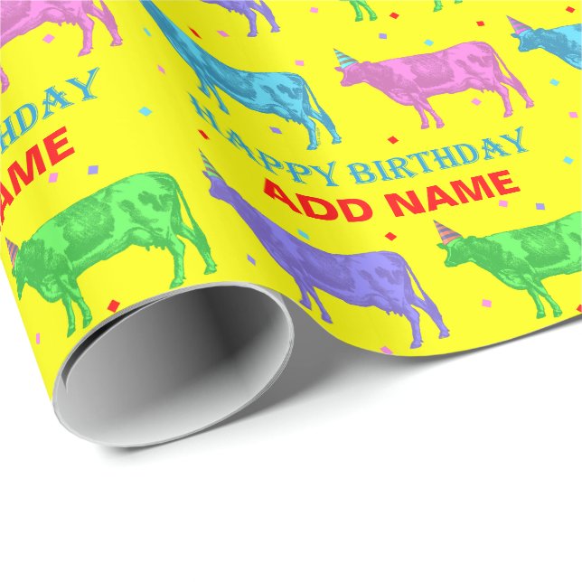 Happy Birthday Pop Art Cows Geschenkpapier (Rolleneckpunkt)
