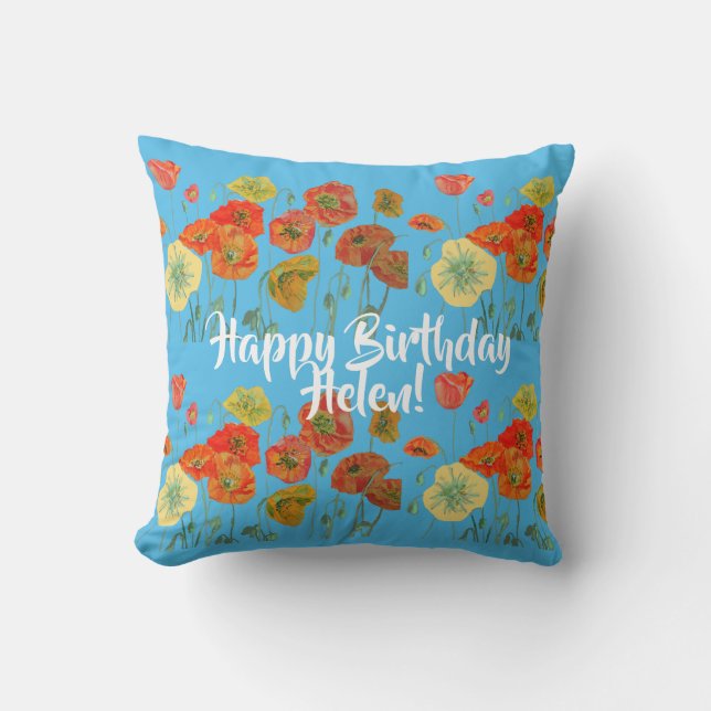Happy Birthday Poppy Blumendamen Name Cushion Kissen (Vorderseite)