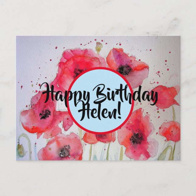 Happy Birthday Poppy Blumendamen Name Postcard Postkarte (Vorderseite)