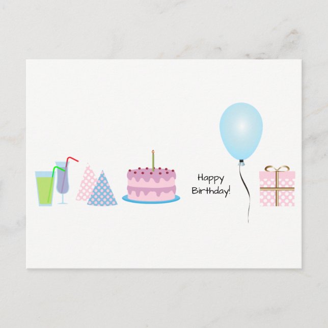 Happy Birthday Postcard - in Rosa und Blau Postkarte (Vorderseite)