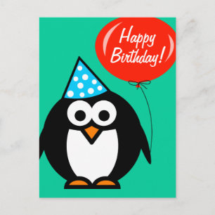 Happy Birthday Postcard Pinguin mit rotem Ballon Postkarte
