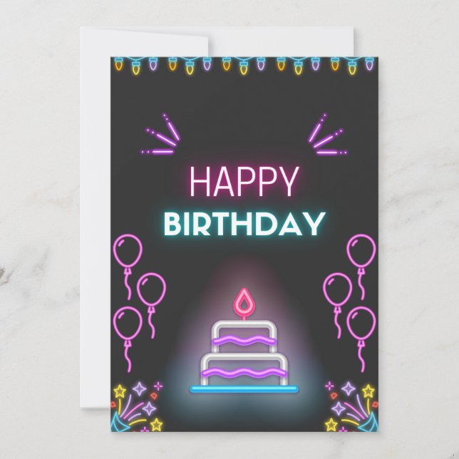 Happy Birthday Poster - Vibranly Glow Party Theme Einladung (Vorderseite)