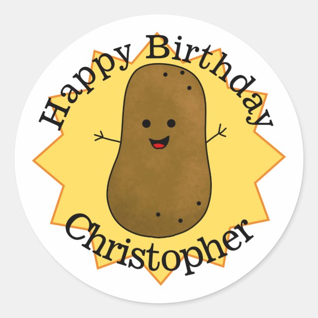 Happy Birthday Potato Personalisiert Runder Aufkleber (Vorderseite)