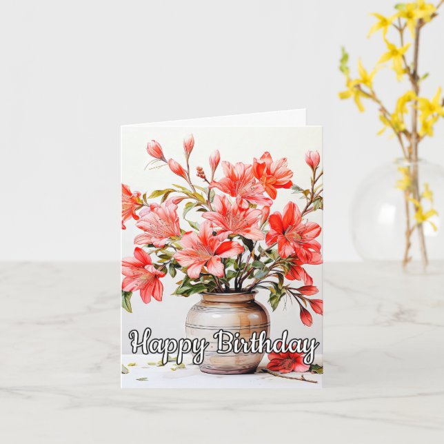Happy Birthday Potted Lily Blume Illustration Karte (Gelbe Blume)