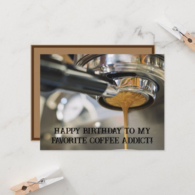 Happy Birthday Pouring Espresso Coffee Machine Karte (Vorderseite/Rückseite Beispiel)