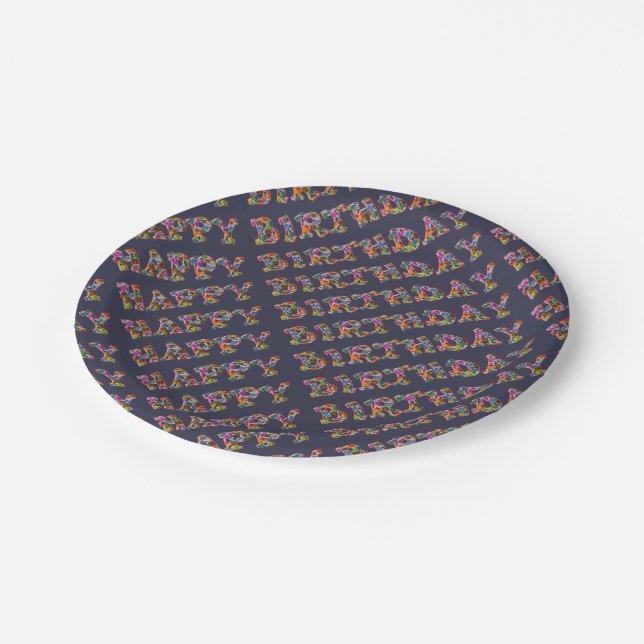 Happy Birthday präsentiert Funny Niedlich Typograf Pappteller (Schrägansicht)