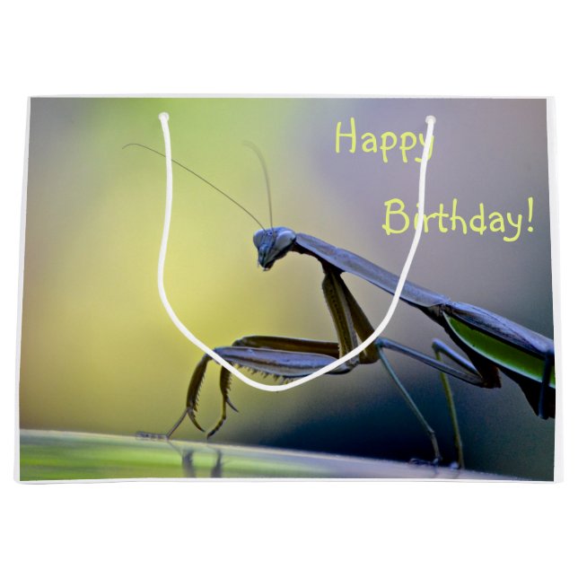 Happy Birthday Praying Mantis Große Geschenktüte (Vorderseite)