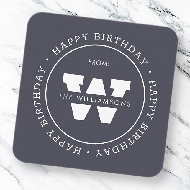 Happy Birthday Preppy Simple Family Monogram Mitteilungskarte (Von Creator hochgeladen)