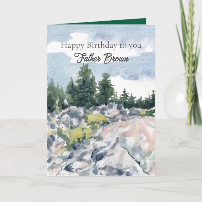 Happy Birthday Priest Mountain Forest Landscape Karte (Vorderseite)