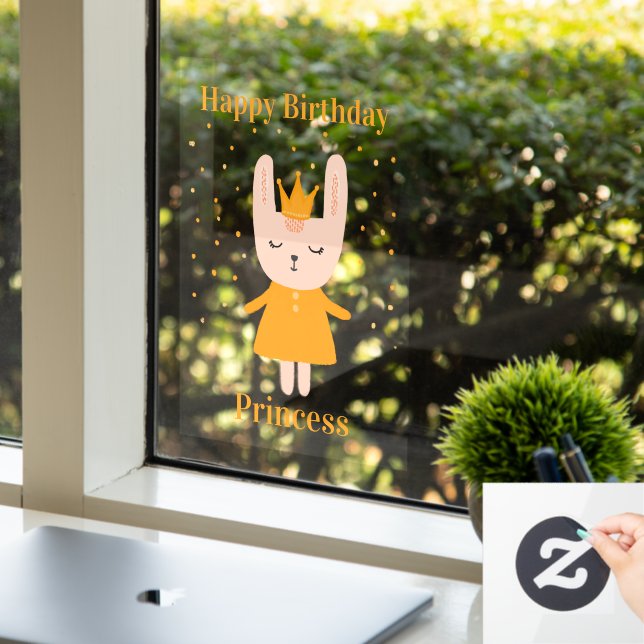 Happy Birthday Princess Bunny Design-Fenster Klamm Fensteraufkleber (Büro)