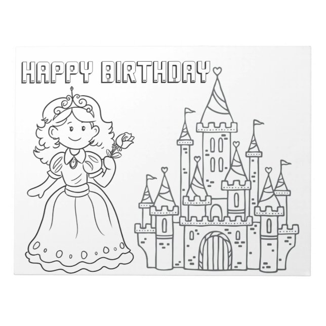 Happy Birthday Princess Coloring Notizblock (Vorderseite)