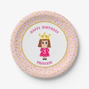 Happy Birthday Princess & Gold Confetti Pappteller