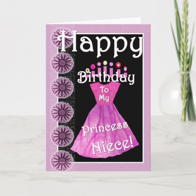 Happy Birthday Princess Niece Pink Dress & Candles Karte (Vorderseite)
