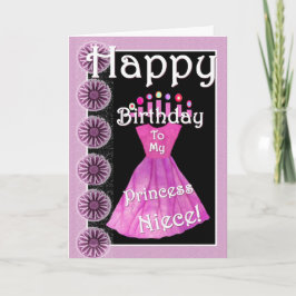 Happy Birthday Princess Niece Pink Dress & Candles Karte