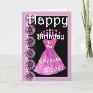 Happy Birthday Princess Niece Pink Dress & Candles Karte