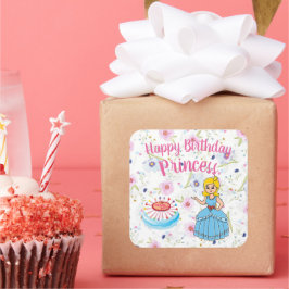Happy Birthday Princess Party Quadratischer Aufkleber
