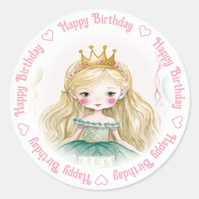 Happy Birthday Princess Runder Aufkleber (Vorderseite)