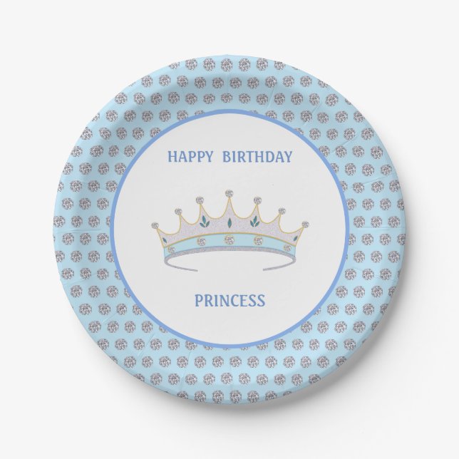 Happy Birthday Princess & Tiara & Diamond Confetti Pappteller (Vorderseite)