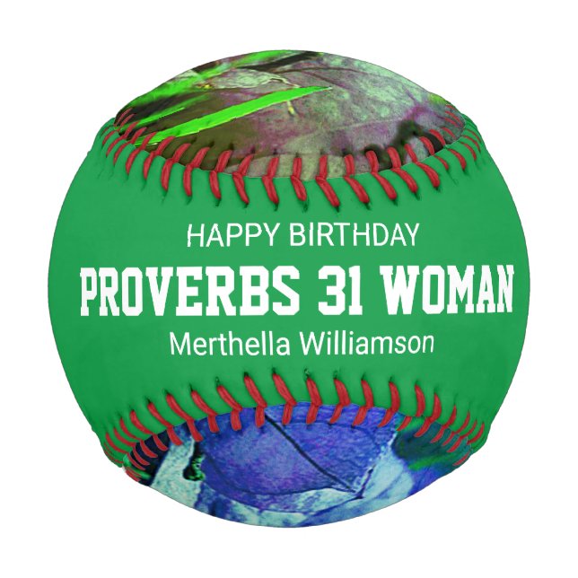 Happy Birthday PROVERBS 31 Custom Green Floral Baseball (Vorderseite)