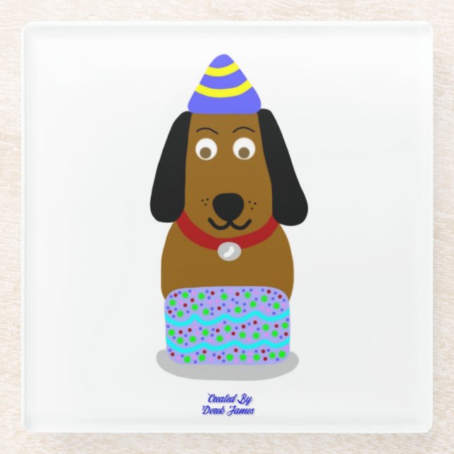 Happy Birthday Pup Glass Untersetzer (Vorderseite)